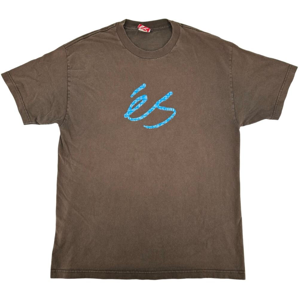 Vintage y2k Men's Brown Blue eS éS Skateboarding Logo Graphic T Shirt Size Large